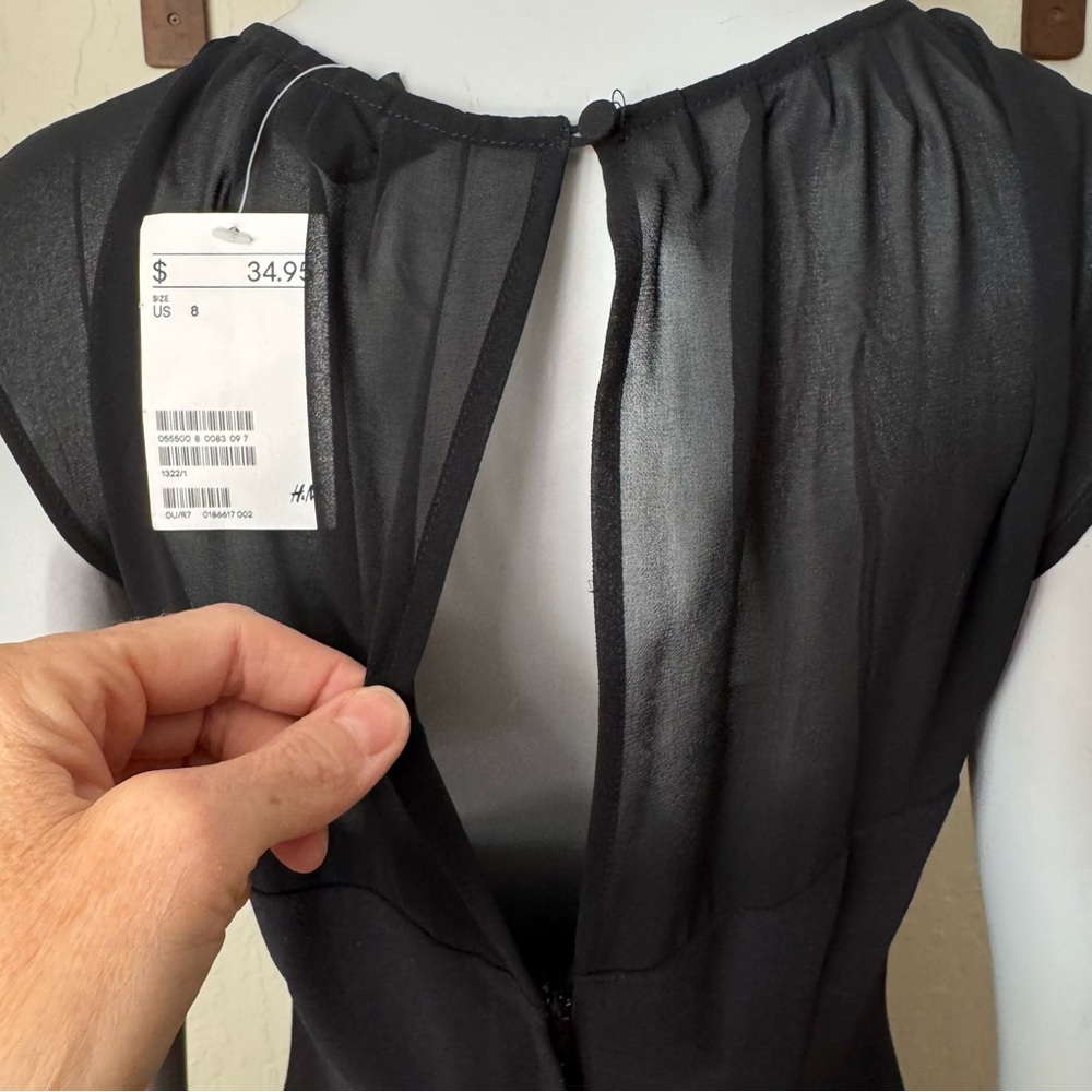 NWT H&M Sheer Sweetheart Neckline Little Black Dress Cocktail Party LBD Size 8 - Picture 8 of 16